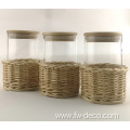 Rattan Wrapped Glass Storage Jar Set